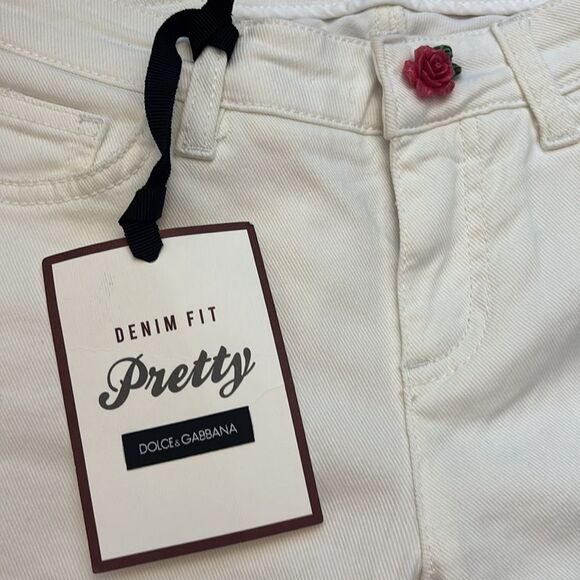 Dolce & Gabbana White Jeans with Pink Rose button, US2 - Picture 5 of 9